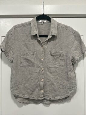 Madewell textured linen blend courtier Short-Sleeve Button-Up Shirt collared